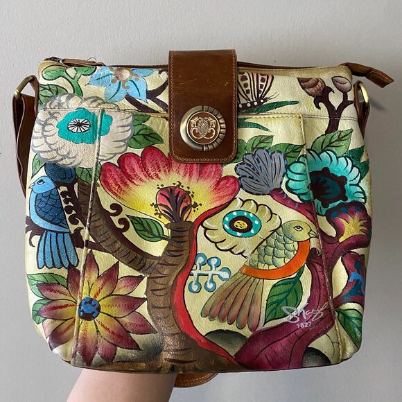 Artistic Expressions By Sharif 1827 Hand Painted Genuine Leather Bag - Picture 1 of 16